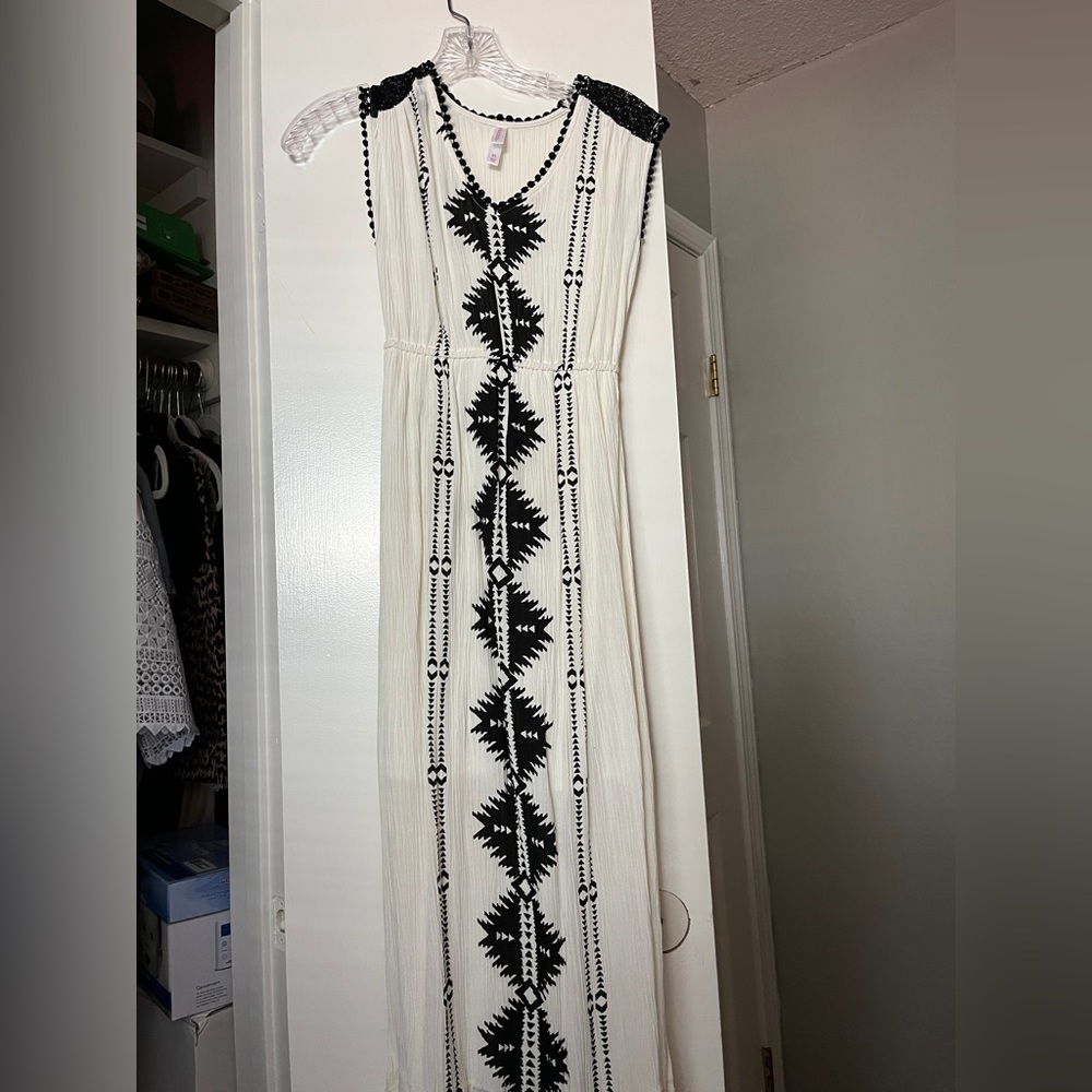Western Cream and Black Gauze Maxi Dress XSP